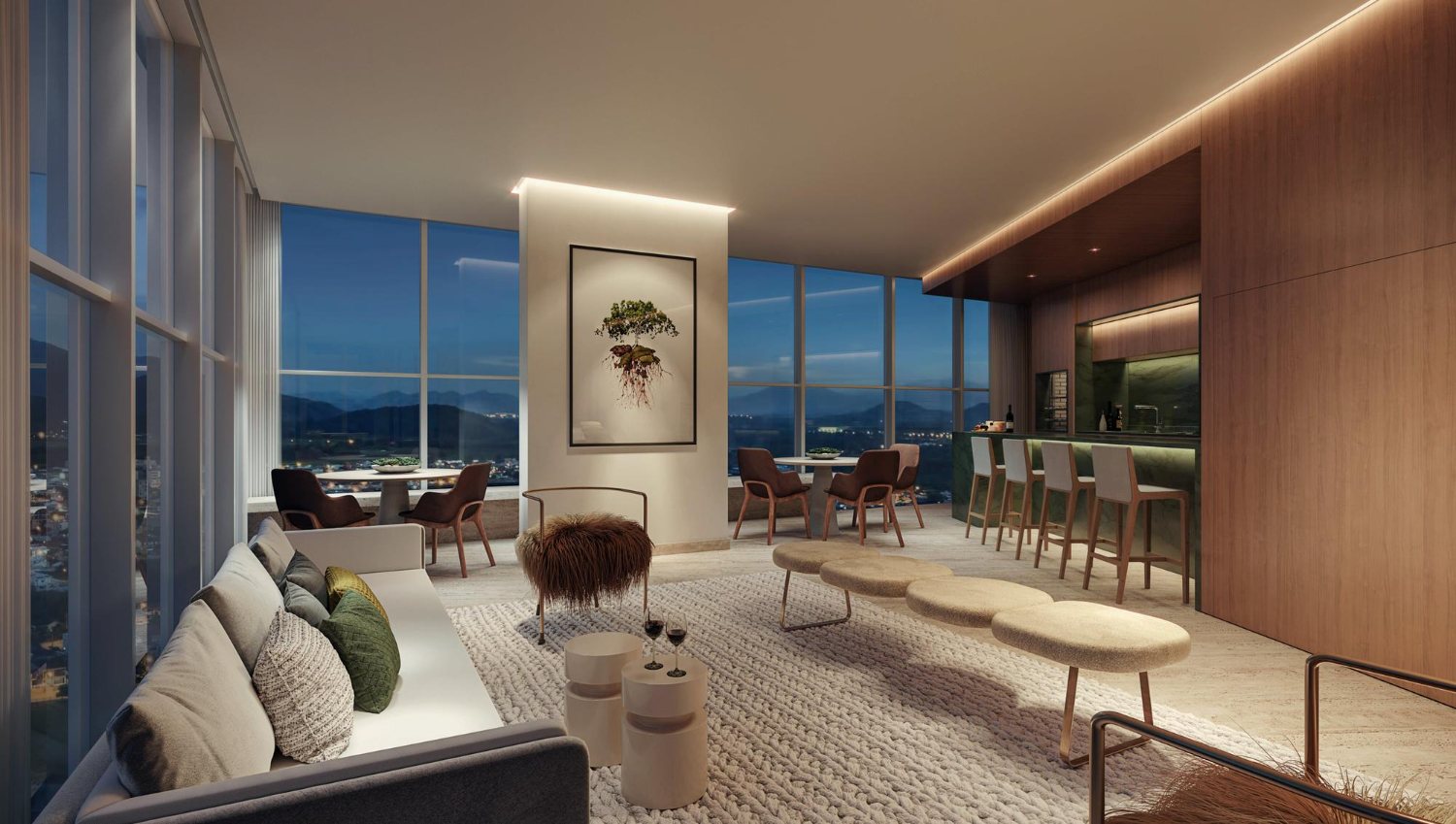 Luxuriöse Lounge mit Ausblick.