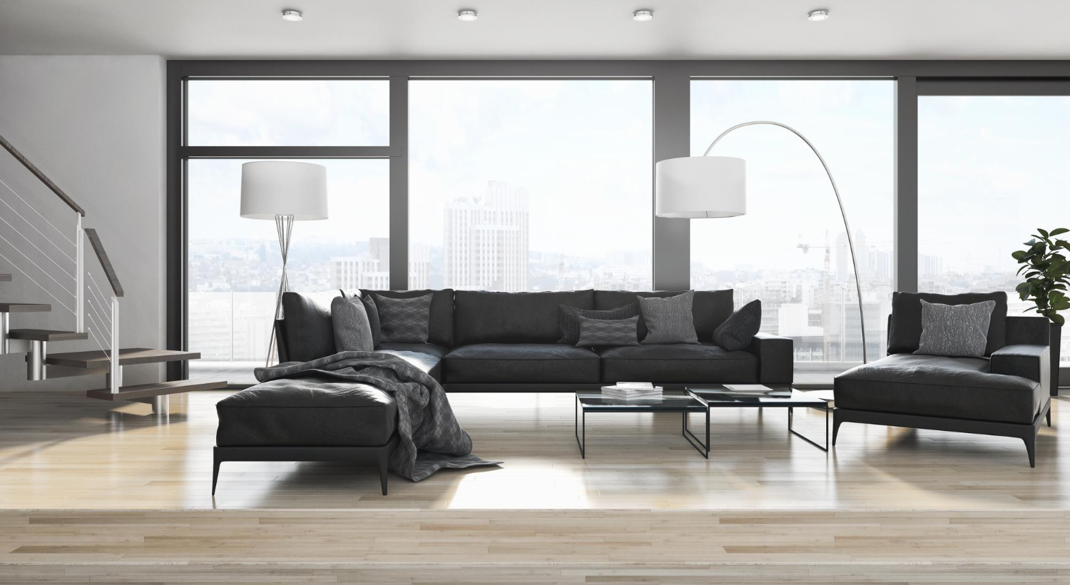 Modernes Wohnzimmer mit Stadtblick.