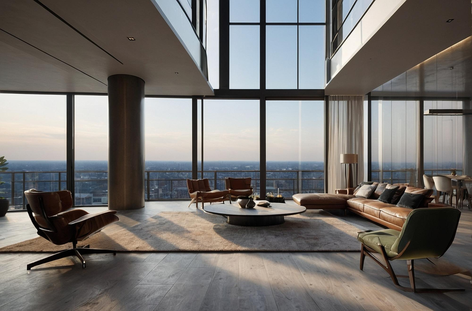 Luxuriöses Wohnzimmer mit Stadtblick.